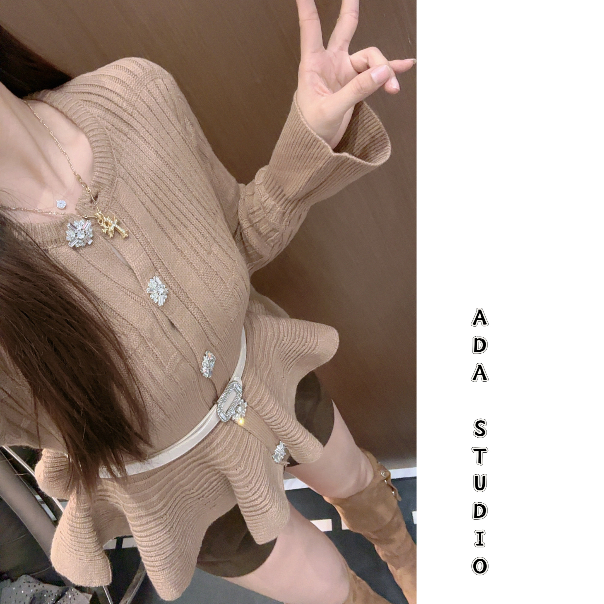 Ada定制【麦穗千金】法式小香风高级感修身鱼尾边毛衣针织衫设计感