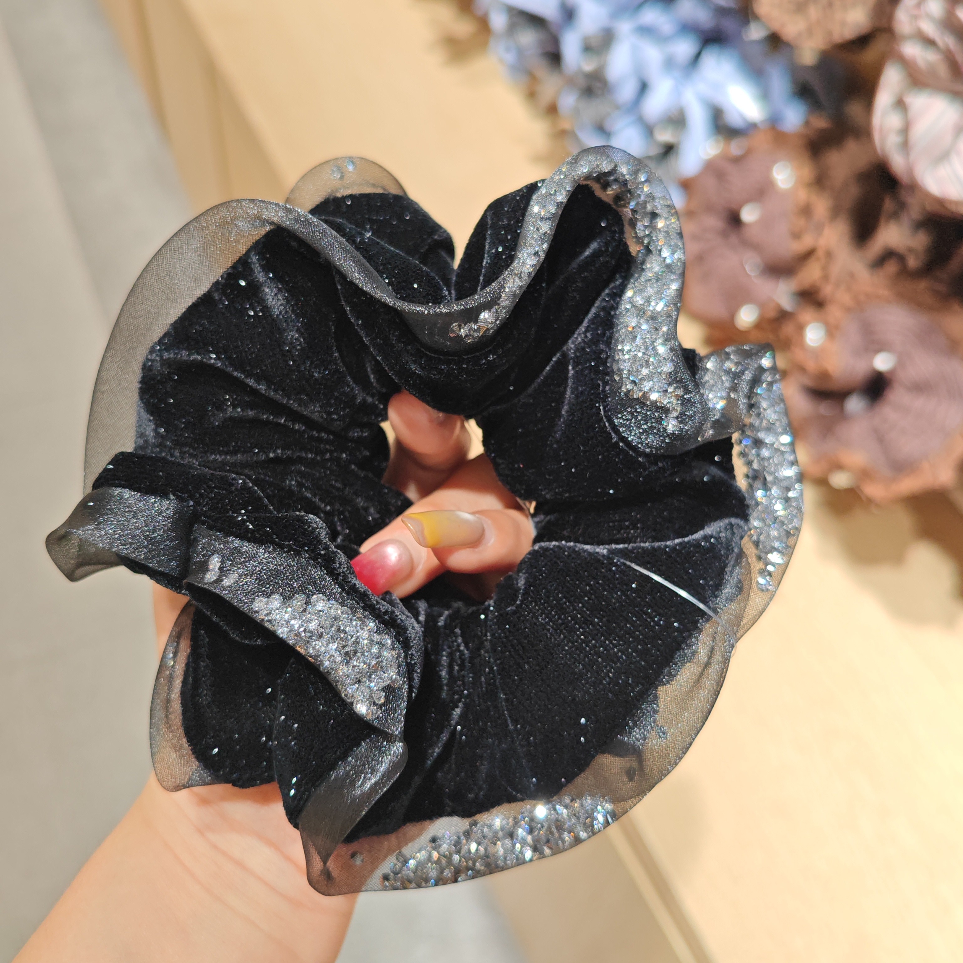 新款丝绒满天星欧根纱钻不退不换