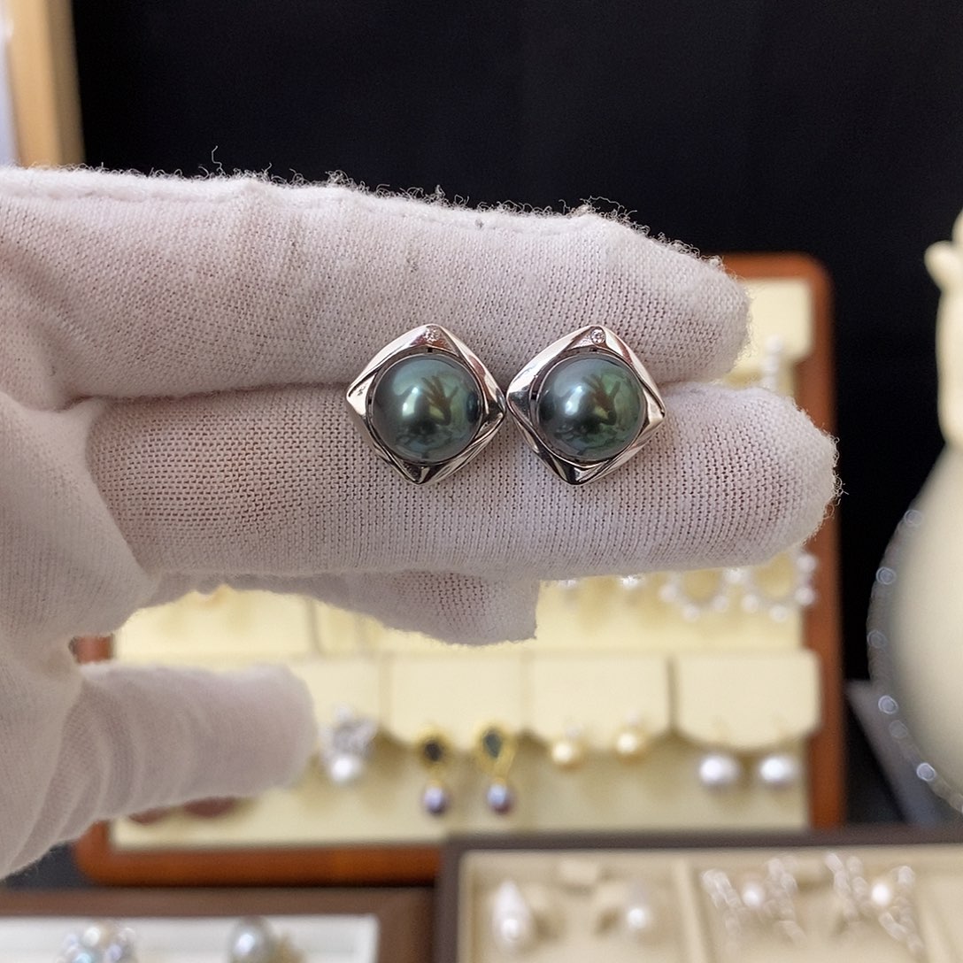 银S925镶嵌海水珍珠耳饰