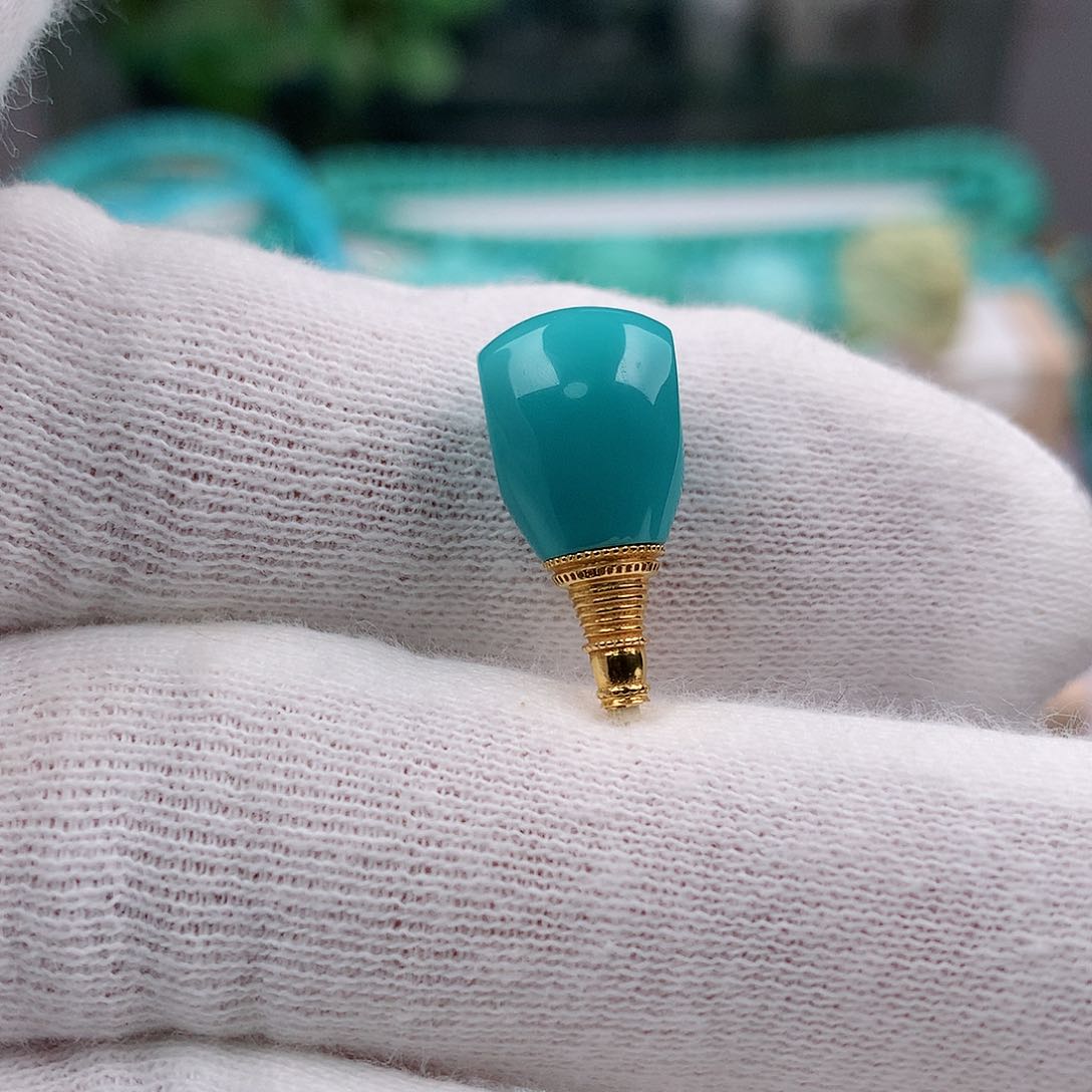 绿松石金塔三通9.5mm18K金镶嵌