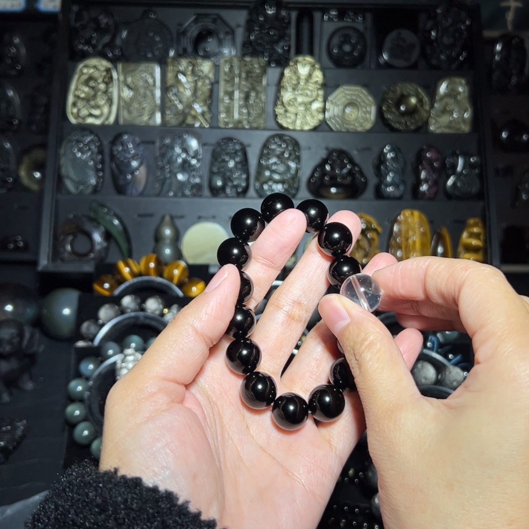 破***立黑曜岩未镶嵌手链