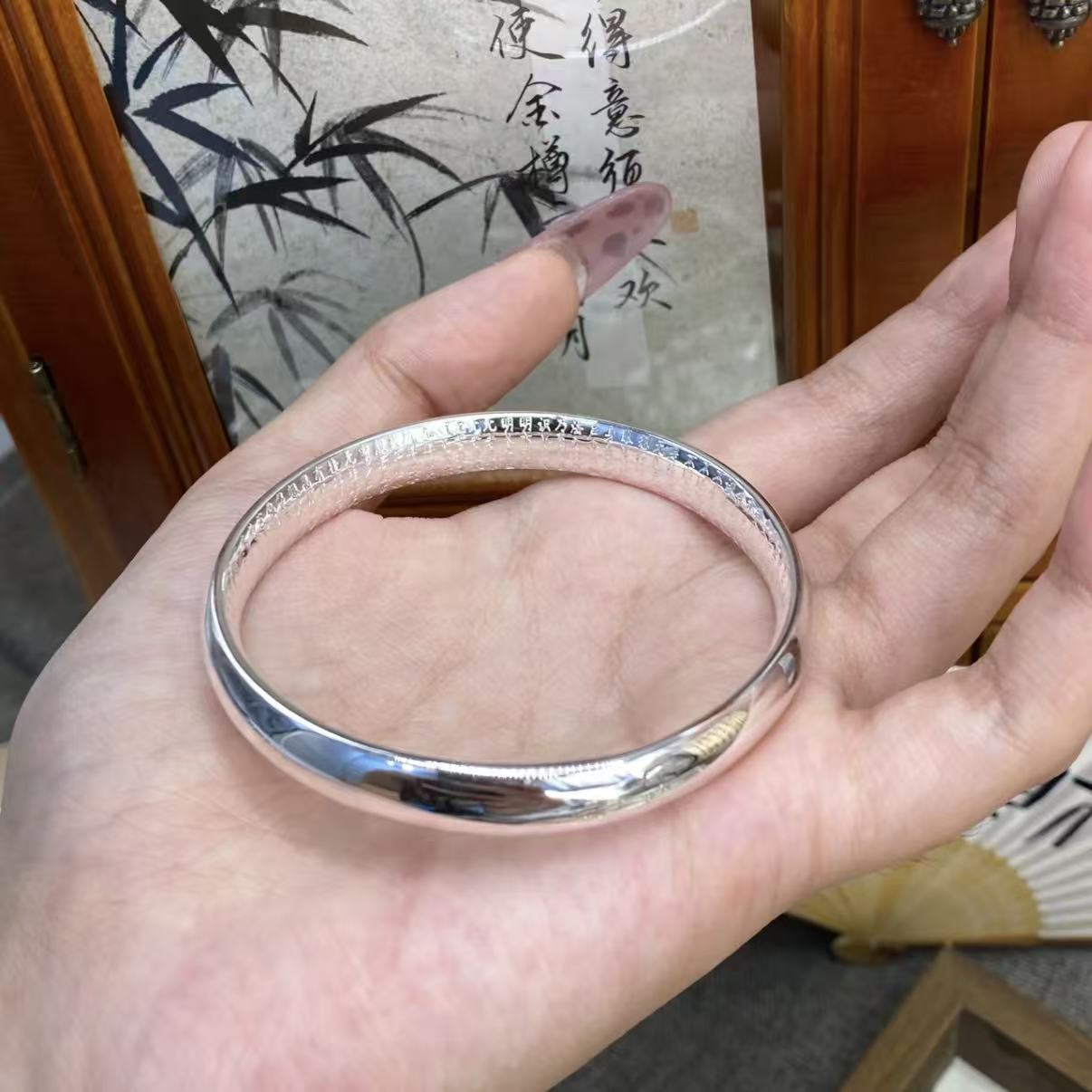 足银手镯 A153足银999.9【亮面闭口泥鳅背心经款】闭口足银手镯