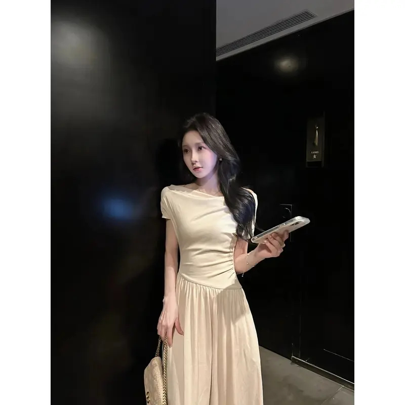 【星仔】韩系温柔风短袖T恤不规则半身裙长裙子女夏新款连衣裙