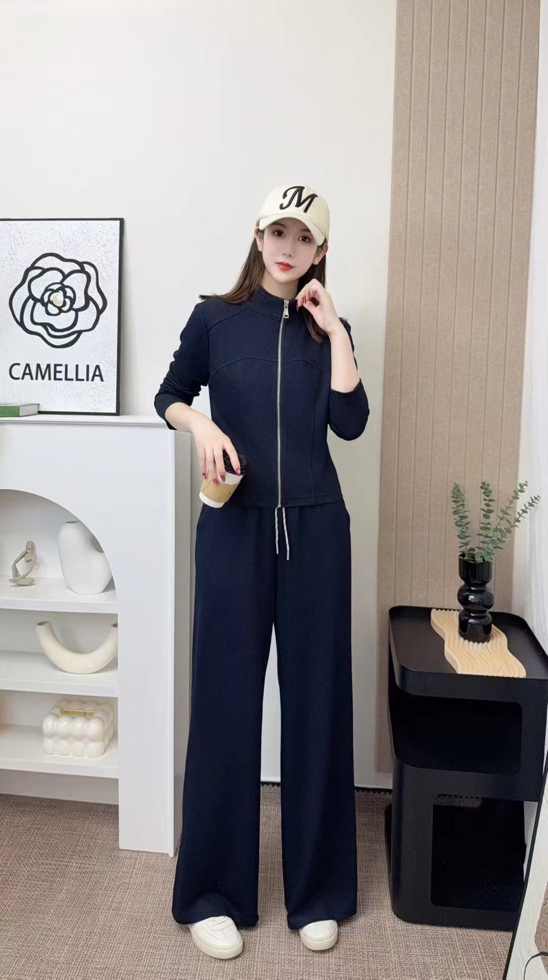 608款时尚立领刺绣开衫套装女秋季厚款韩版运动显瘦高级感套装
