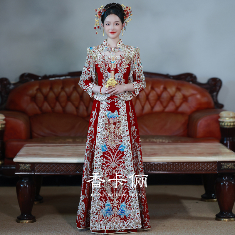 重工秀禾服2025新款新娘结婚嫁衣中式出阁礼服丝绒显瘦迎亲敬酒服