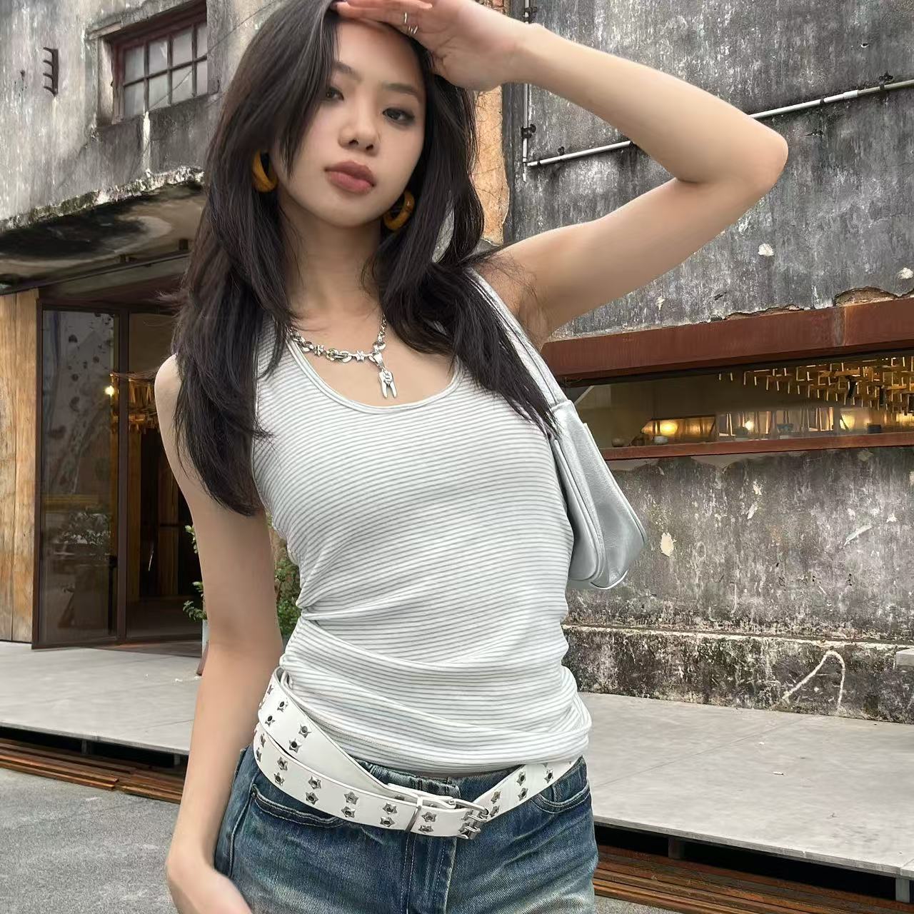 【青青】第二代挂脖可调节带胸垫背心#S25432无运补