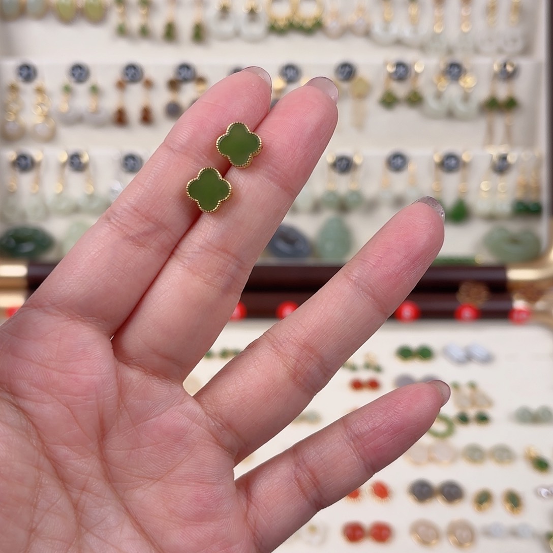 银S925镶嵌和田玉耳饰