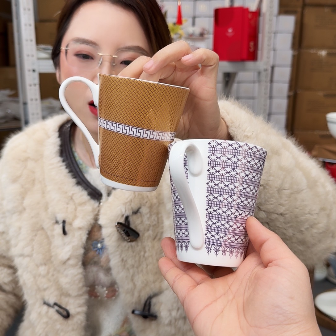 骨瓷高骨马克杯370ml2个外贸骨瓷