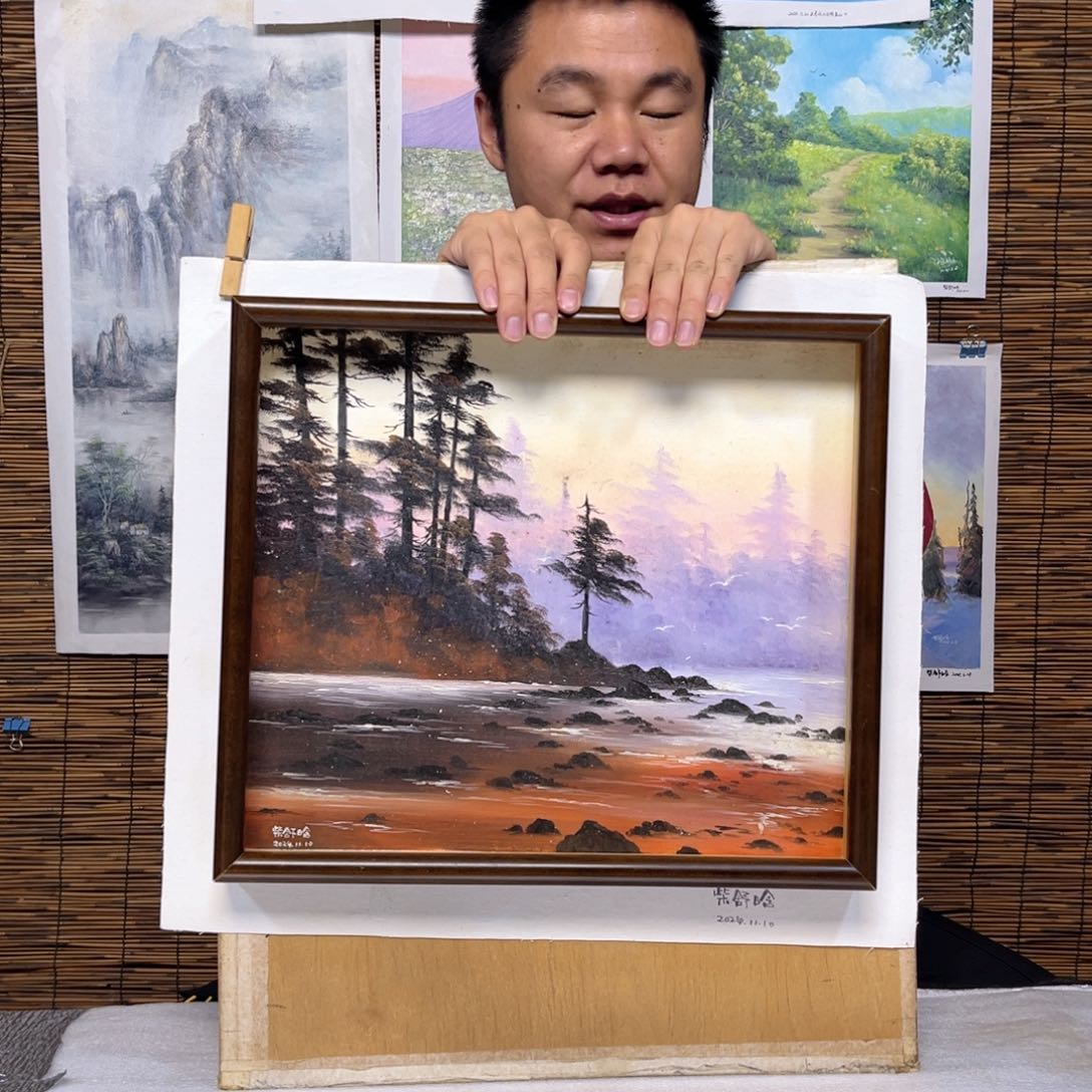 油画行路人小院绘画作品竞拍