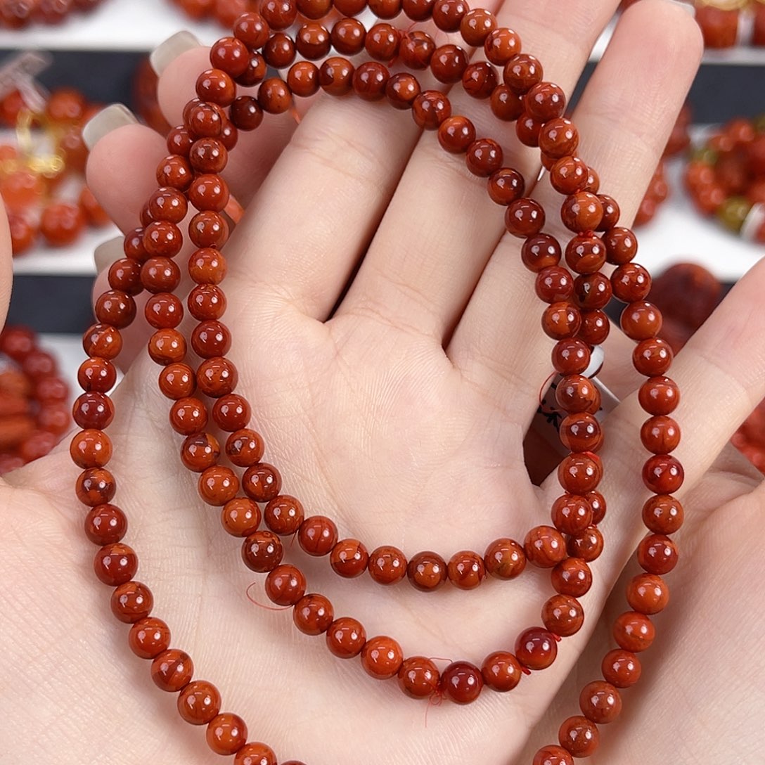 @***生南红玛瑙未镶嵌瓦西牛血红双色5mm多圈