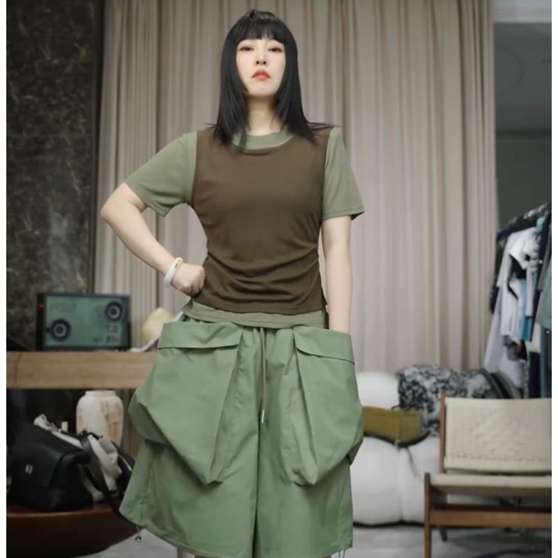 infobyfive2025夏季新款假两件背心拼色撞色短袖圆领T恤NF0505061