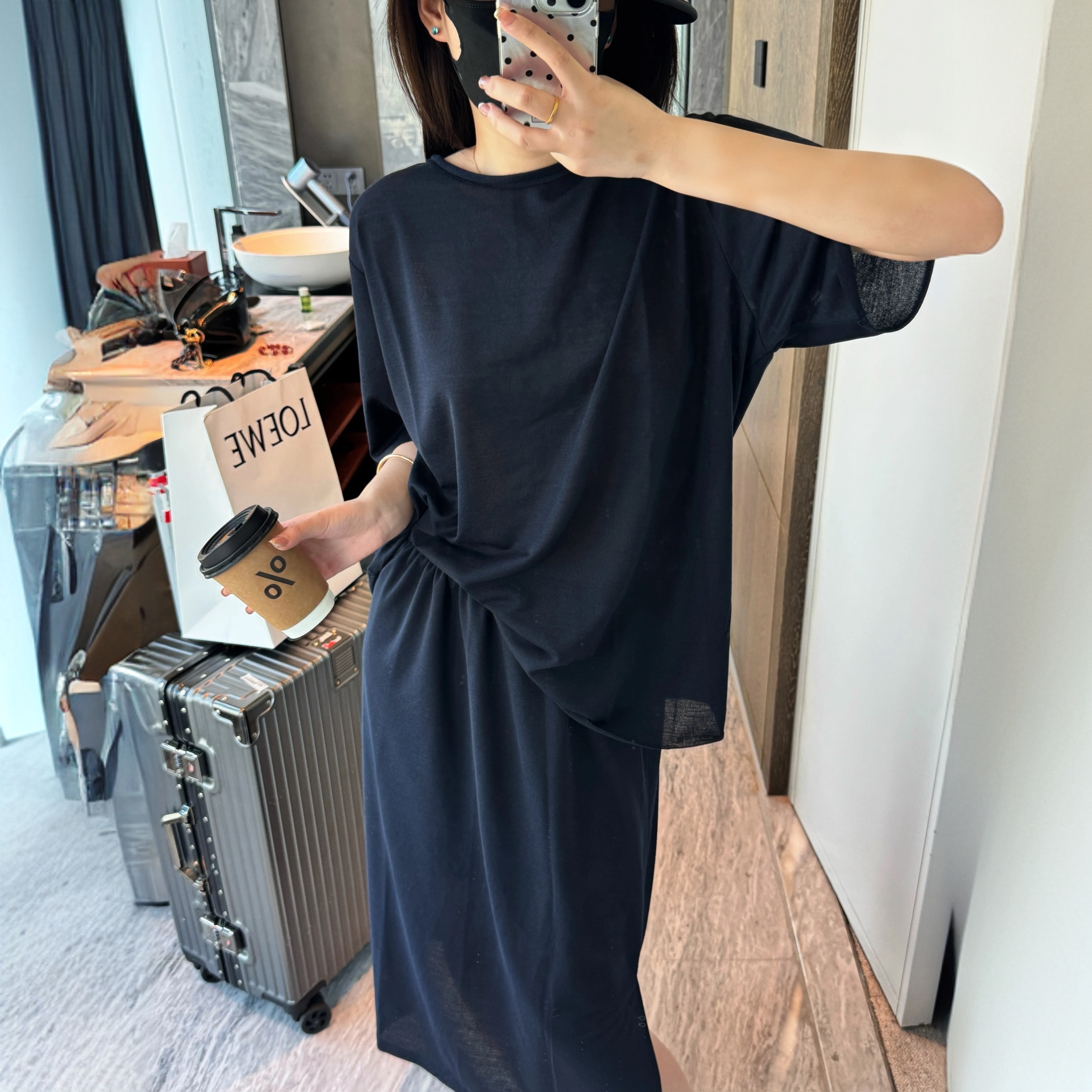 天丝短袖半身裙套装 后背剪裁设计简约休闲松弛感套装