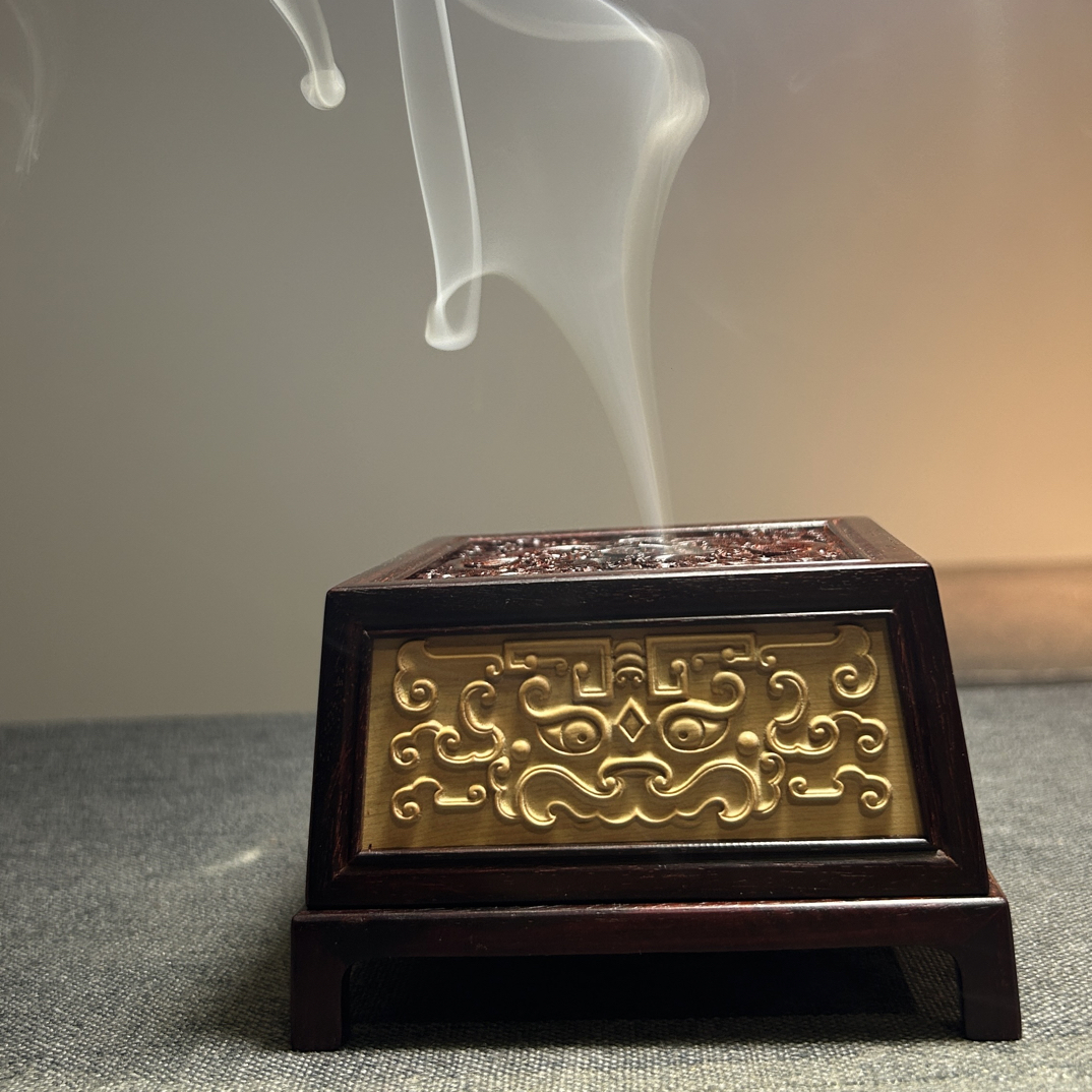 印度小叶紫檀盘香炉摆件
