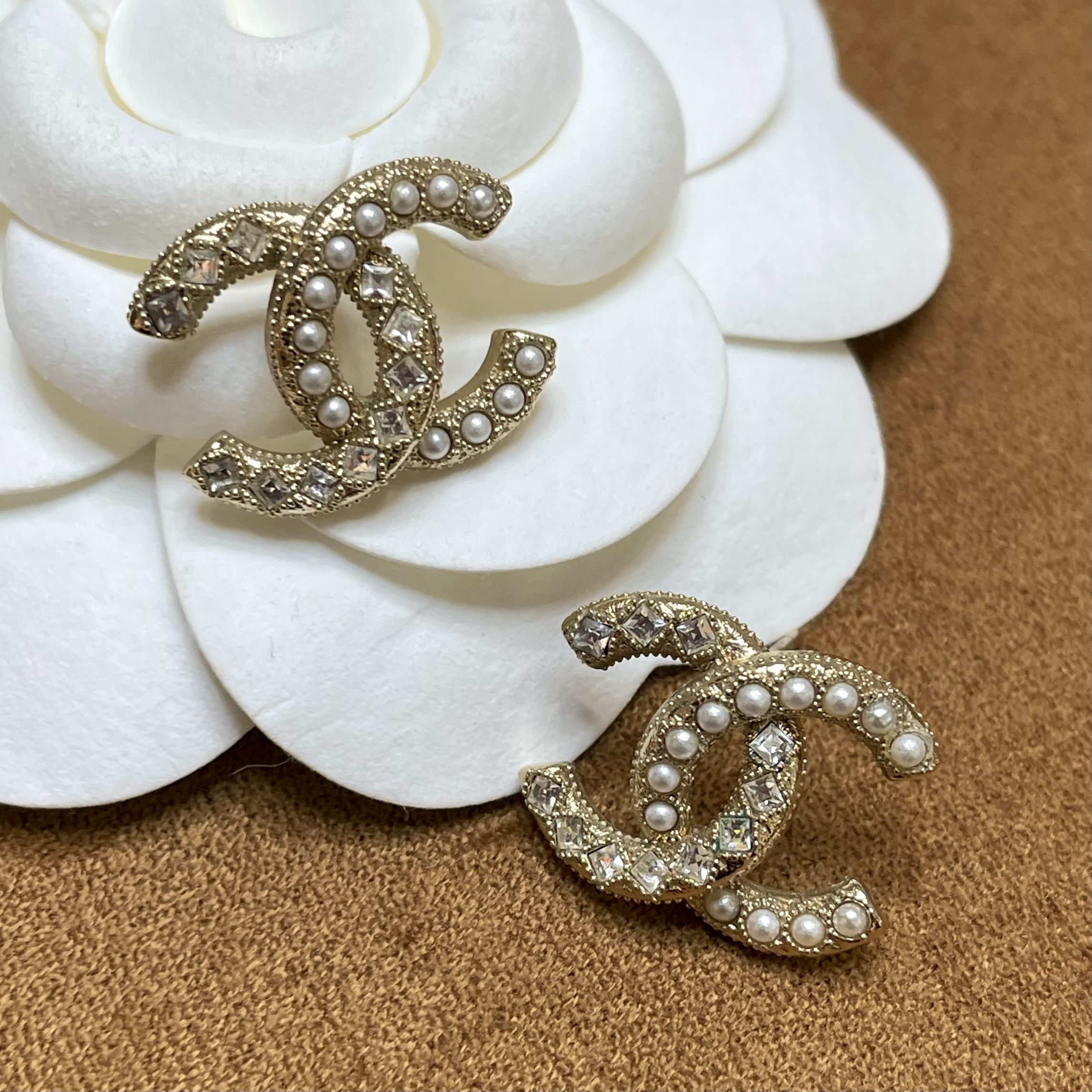 95新 Chanel/香奈儿 Chanel珍珠拼钻双C耳钉 2501800 