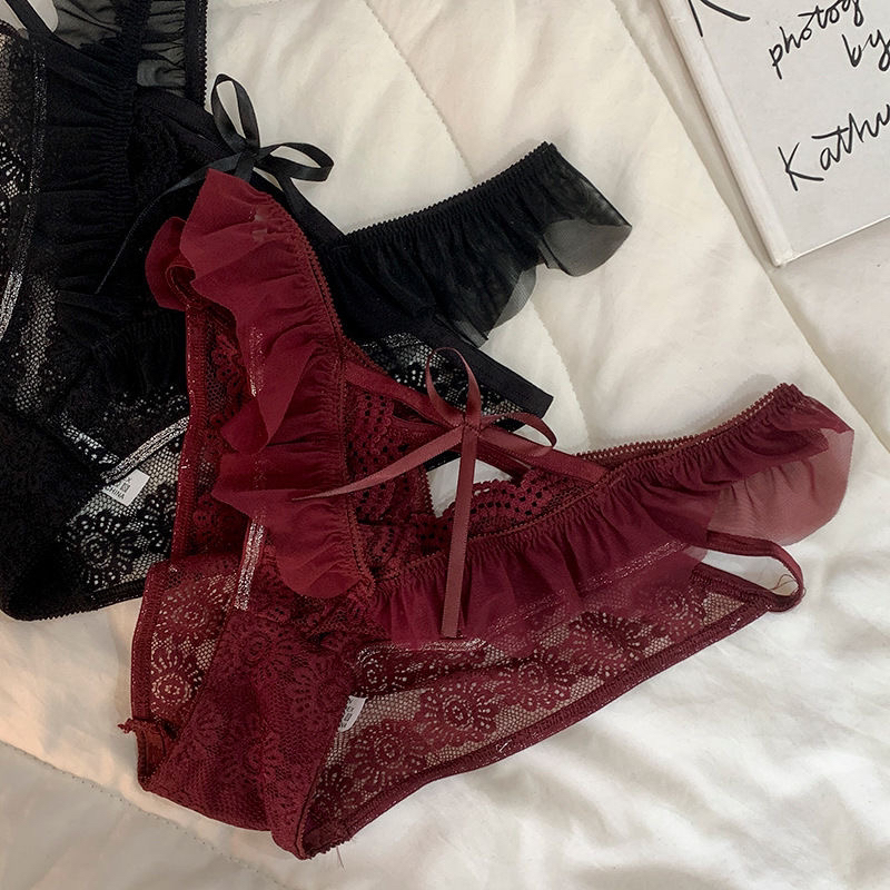 法式纯欲女士性感蕾丝内裤低腰舒适透气网纱镂空三角裤透明交叉腰