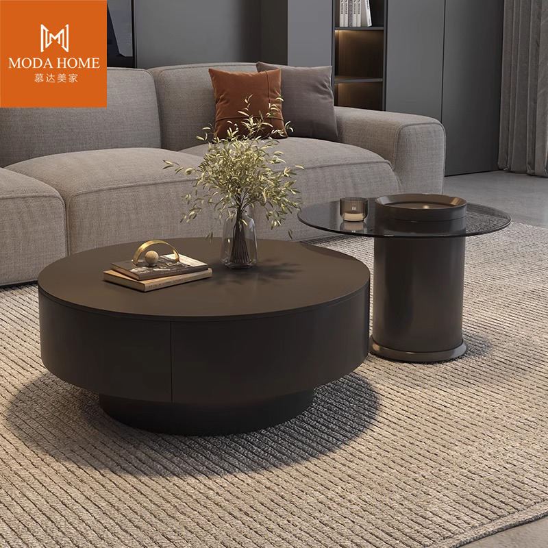 实木多层板岩板意式极简轻奢高级圆形现代客厅家用小户型网红茶几