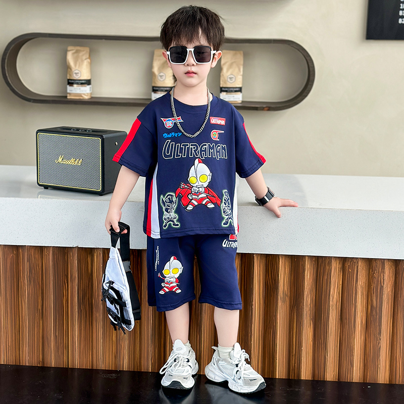 儿童夏款奥特曼套装时尚洋气短袖2025新款帅气宝宝夏季薄款两件套