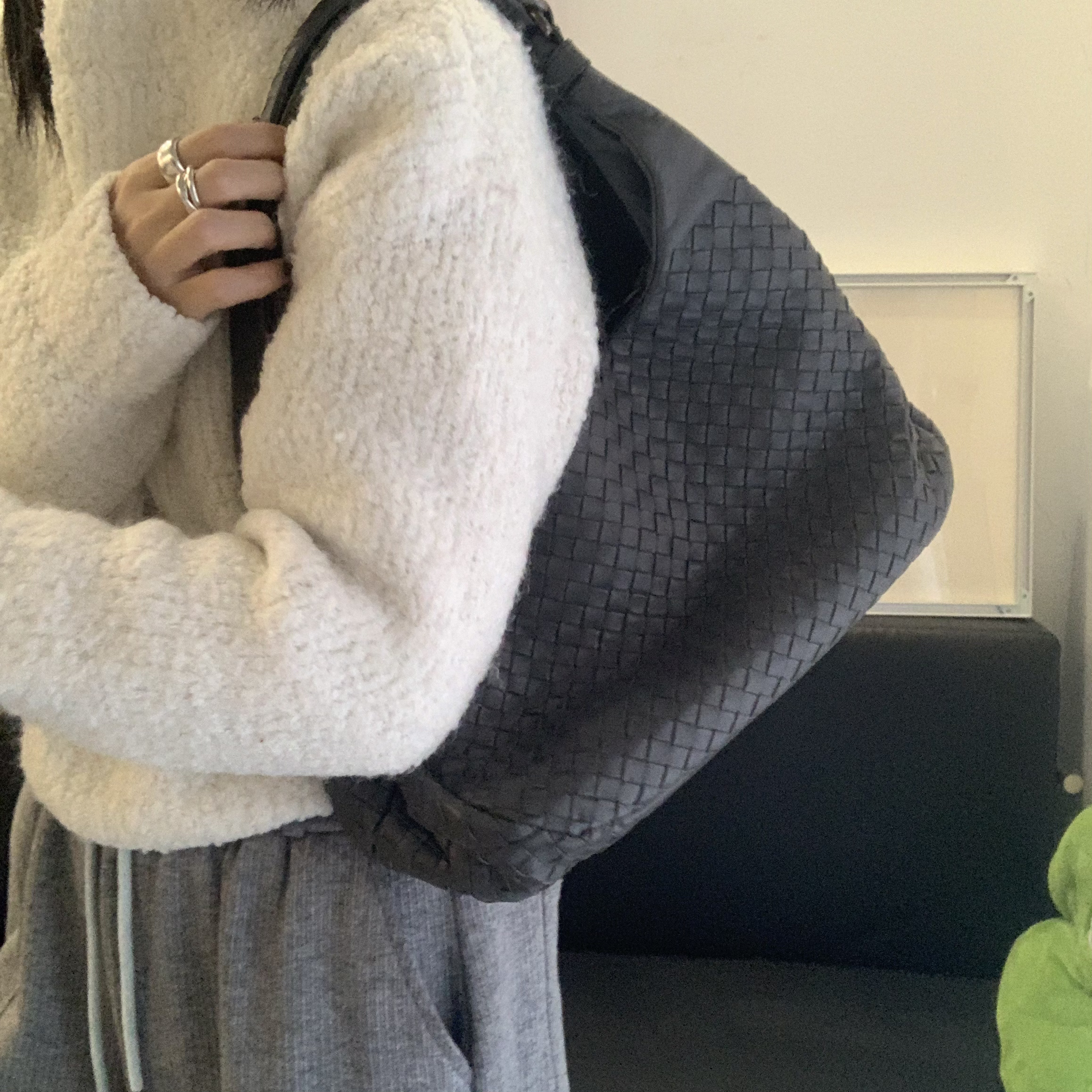 95新 BOTTEGA VENETA/葆蝶家 九 锡器灰编织单肩包