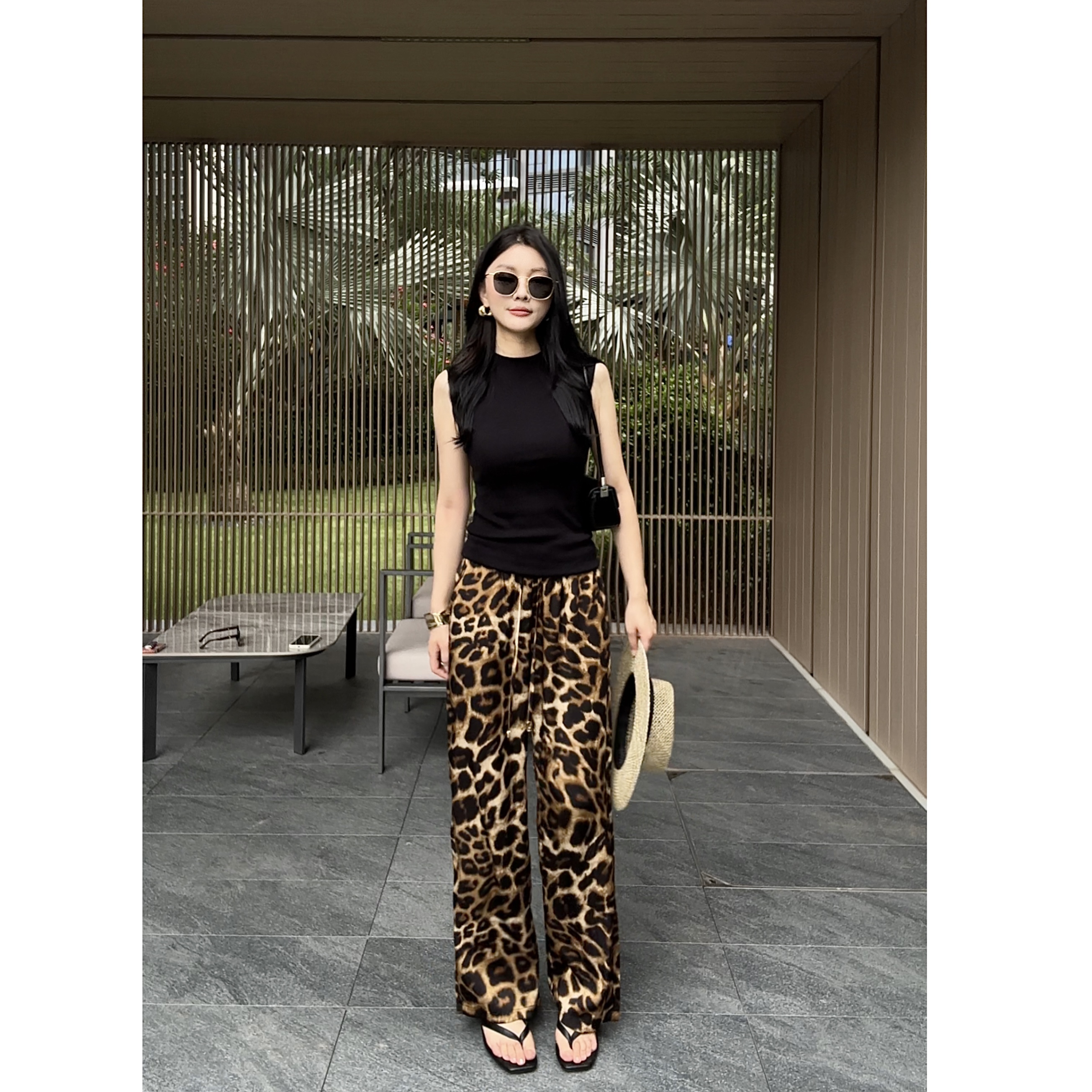 2025新款直筒豹纹休闲裤