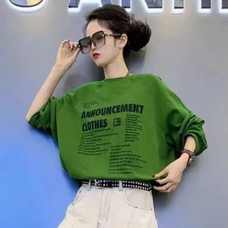 2025早秋新款设计感时尚休闲显瘦网红百搭宽松印花长袖女装打底衫