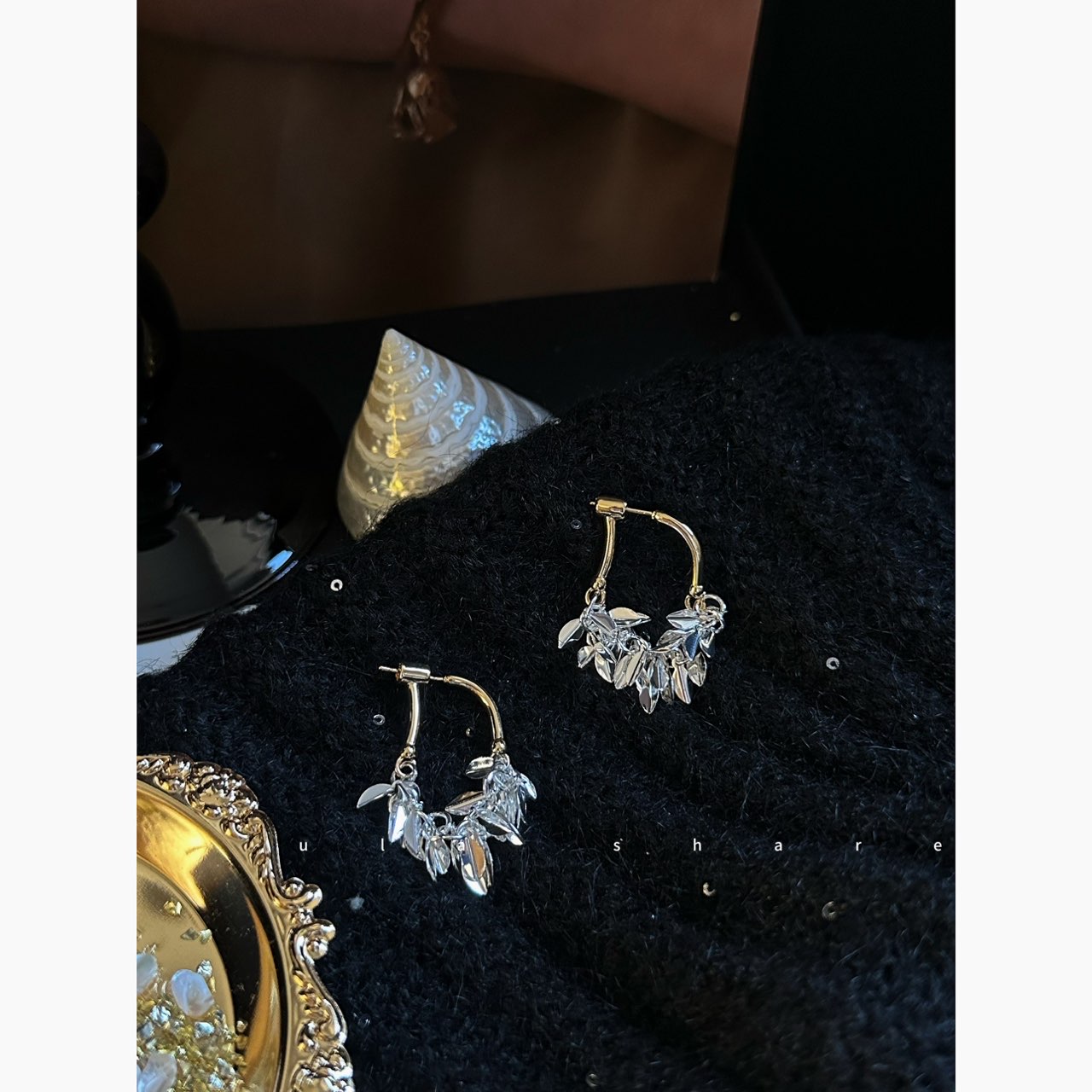 铜合金无非金属耳饰 「碎叶星芒」亮片麦穗流苏耳扣女时尚百搭耳环