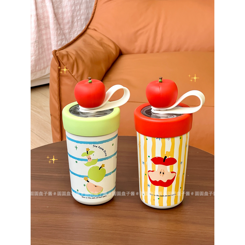 立体苹果吸管保温杯316不锈钢400ml送人礼物