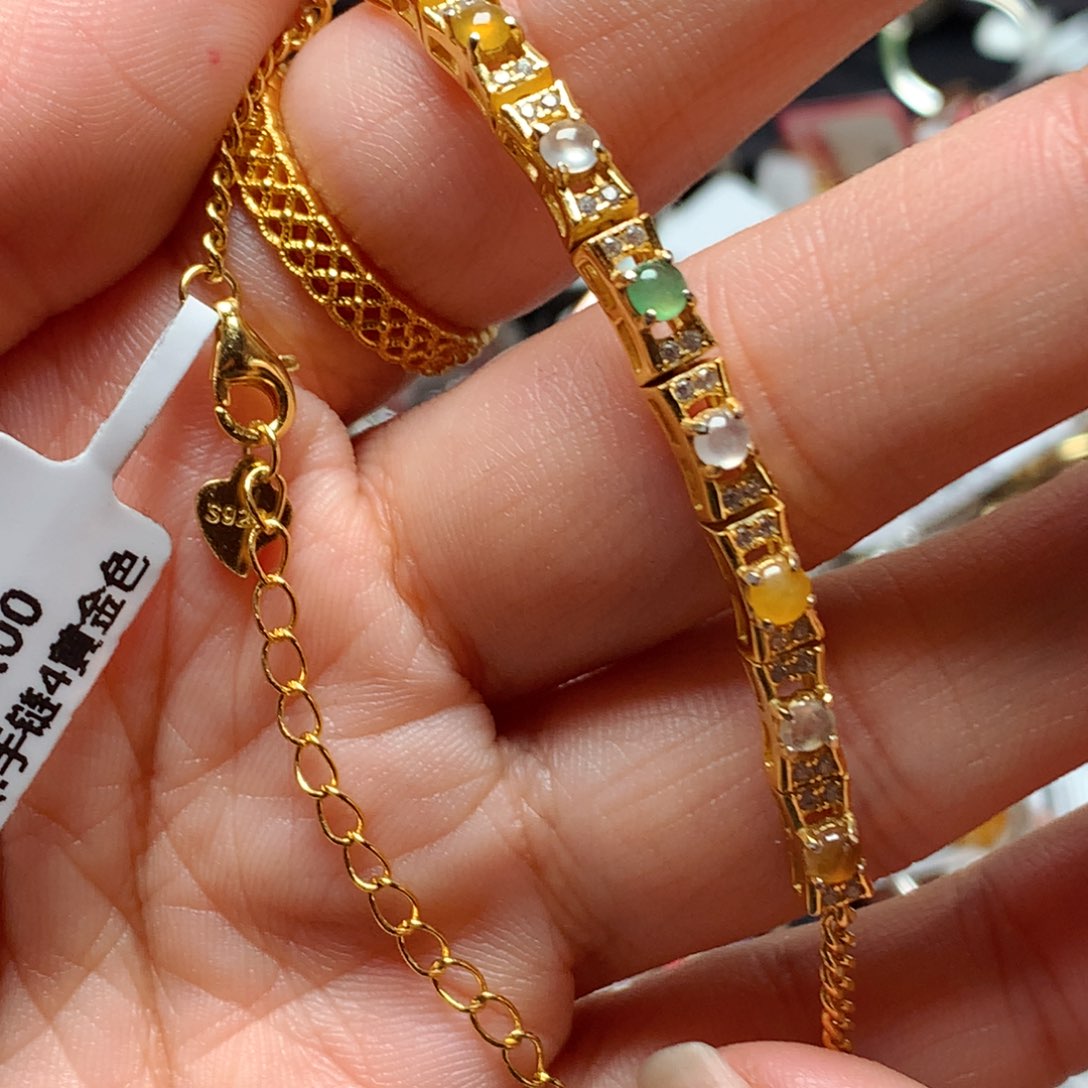 翡翠戒指银S925镶嵌天然翡翠手链