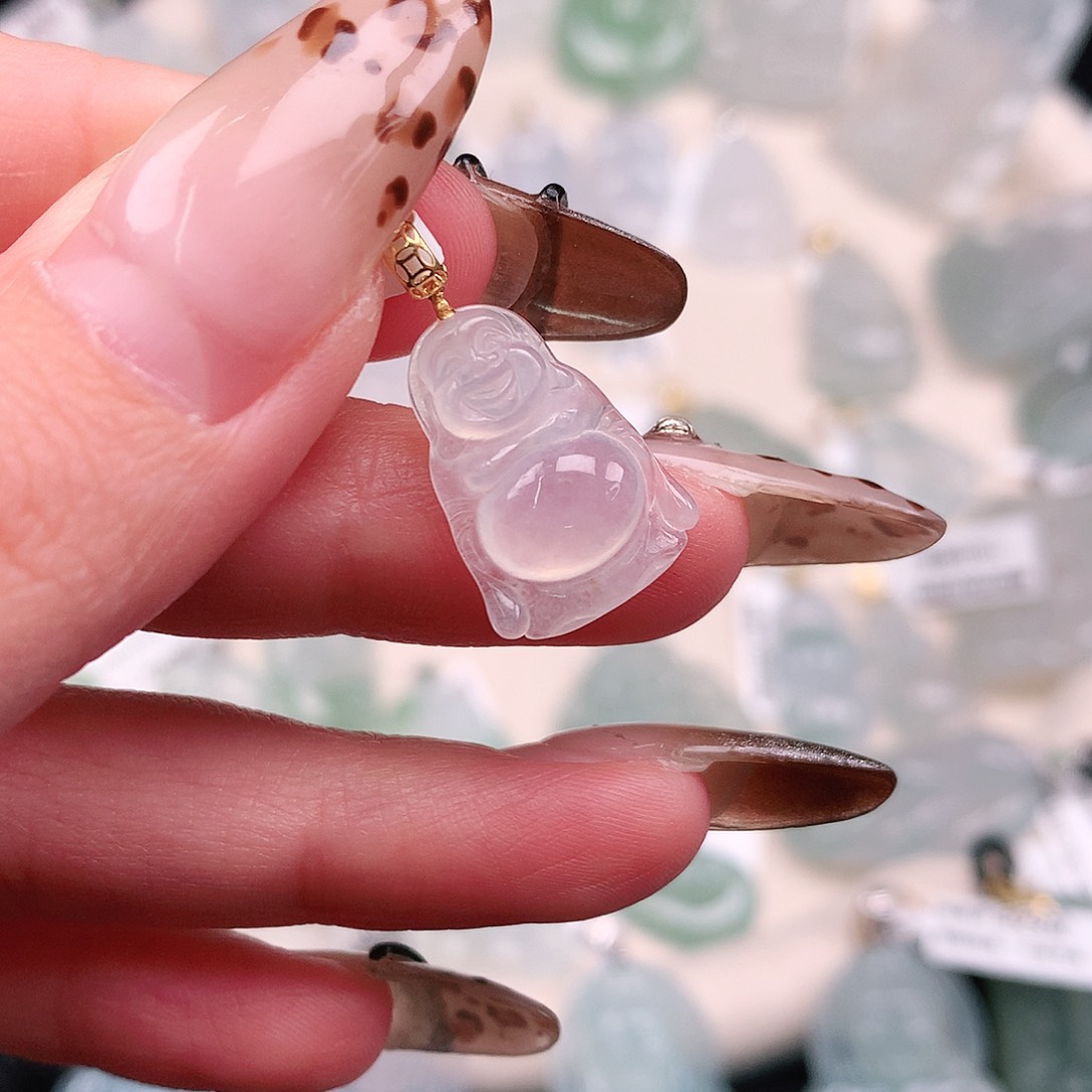 翡翠颈饰18K金镶嵌小站佛24、18、13，4.3