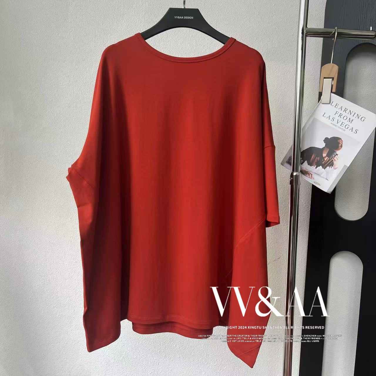 VV&AA 纯色宽松慵懒风前短后长蝙蝠袖T恤上衣女 4496