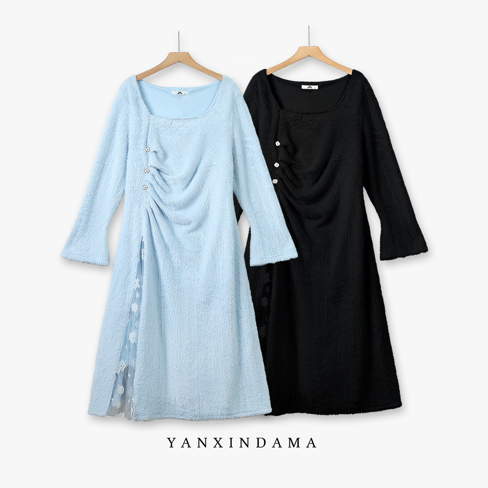 大码女装300斤胖MM法式甜美气质收腰长袖连衣裙67083