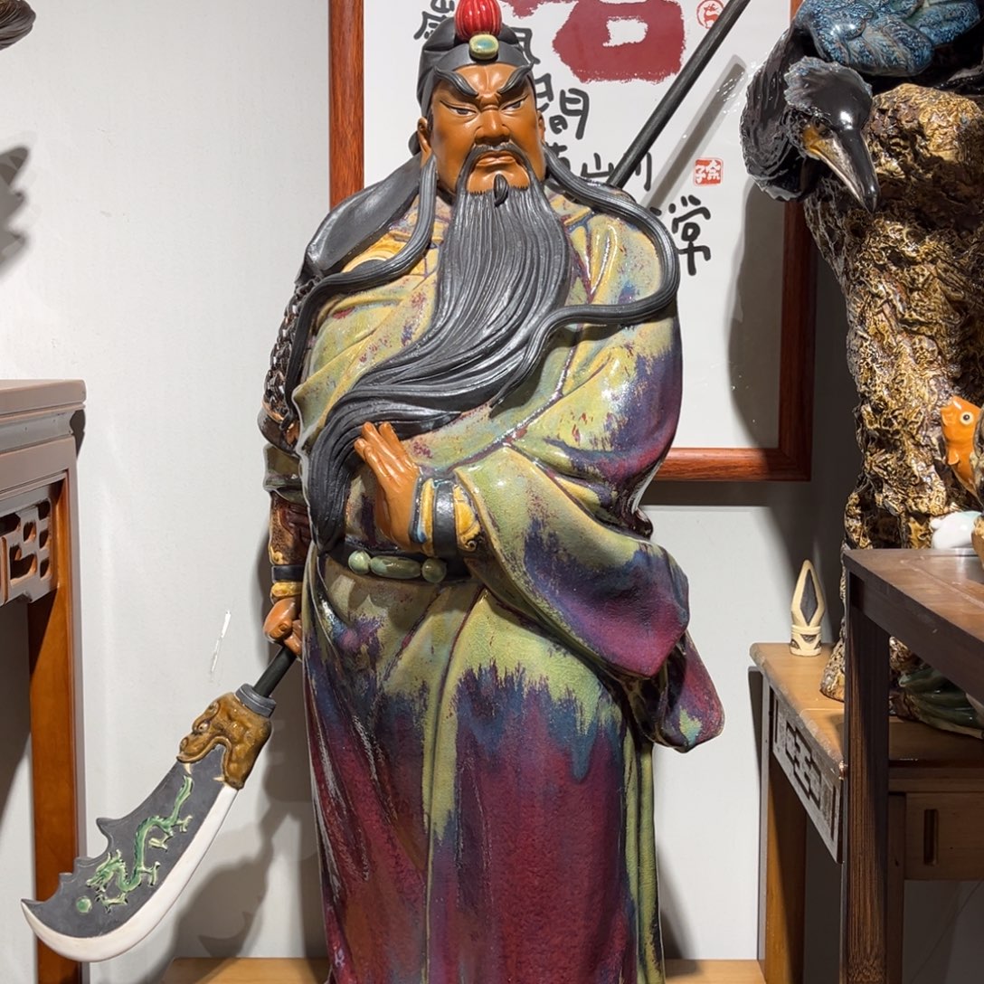 南***贝陶瓷柴烧关公石湾陶