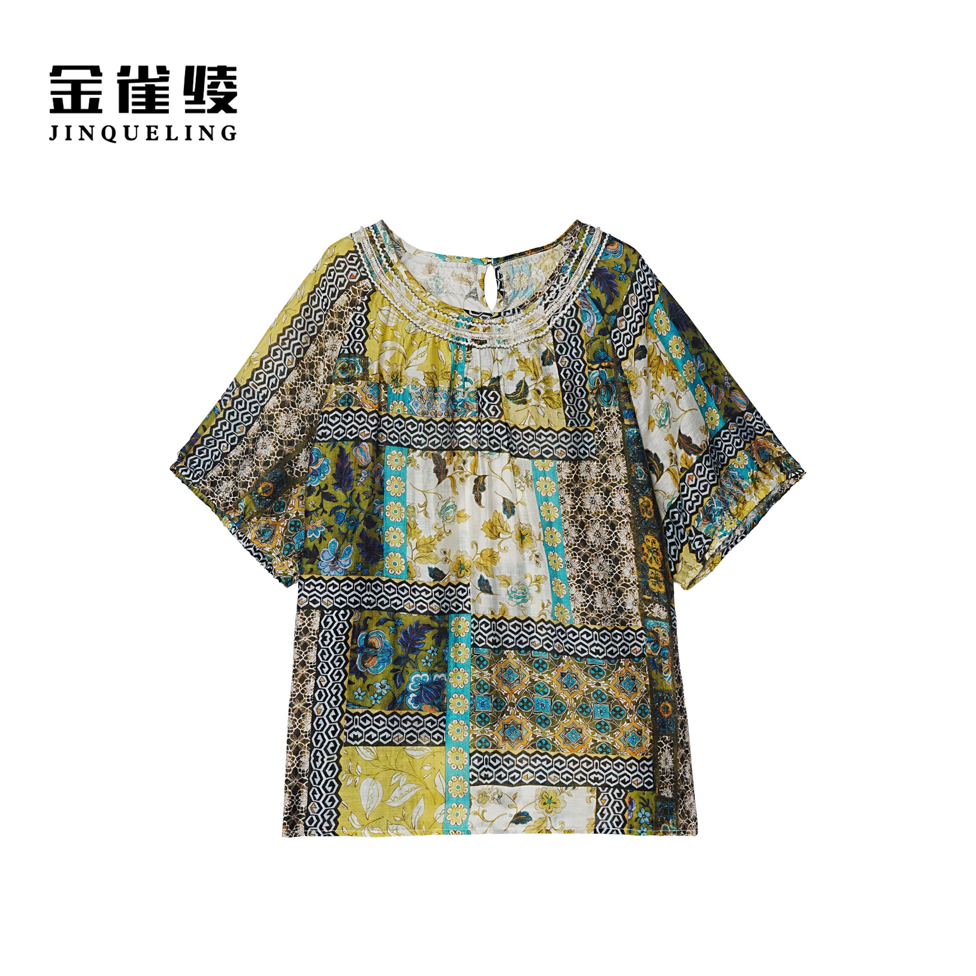 金雀绫【缤纷少年】设计师款宽松复古满印加宽加大小衫SZA2S318