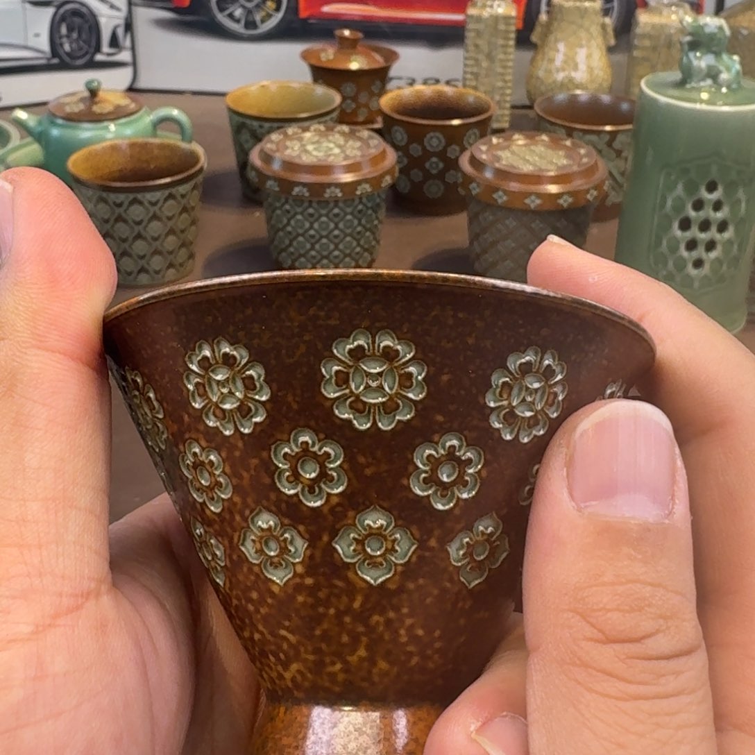 杯龙泉茶具青瓷微瑕