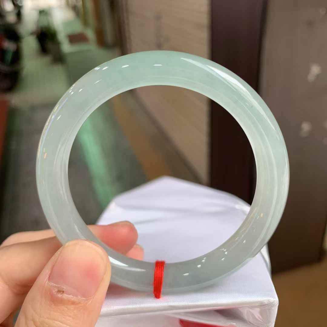 冰种由青圆条手镯53圈口缅甸天然翡翠A货晴水满绿色叮当少女直播