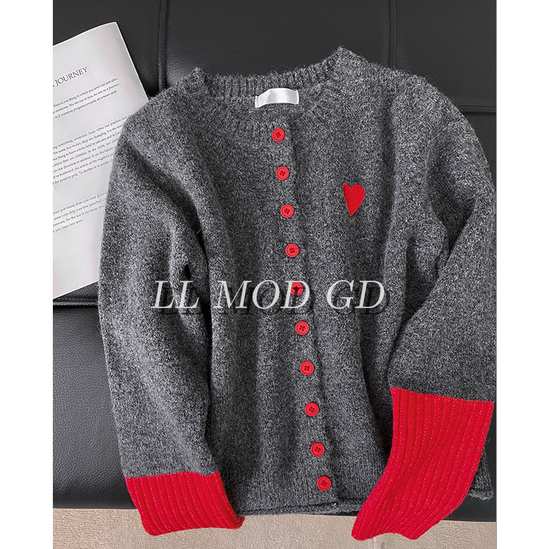 喜庆拼色  长袖宽松针织衫女秋冬韩版休闲百搭气质上衣YL-254713