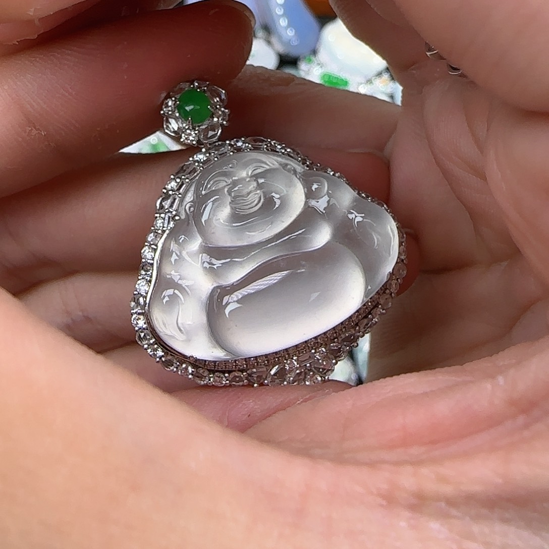 翡翠颈饰18K金镶嵌灵*后天然翡翠