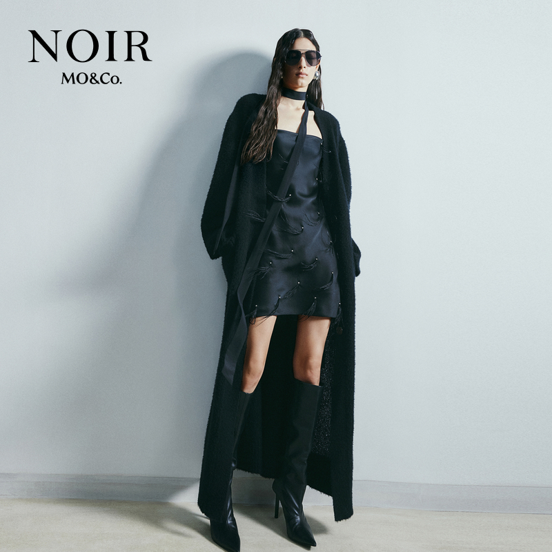 【NOIR系列】MOCO毛衣外套春秋含绵羊毛羽毛纱长款MBD3CAR025