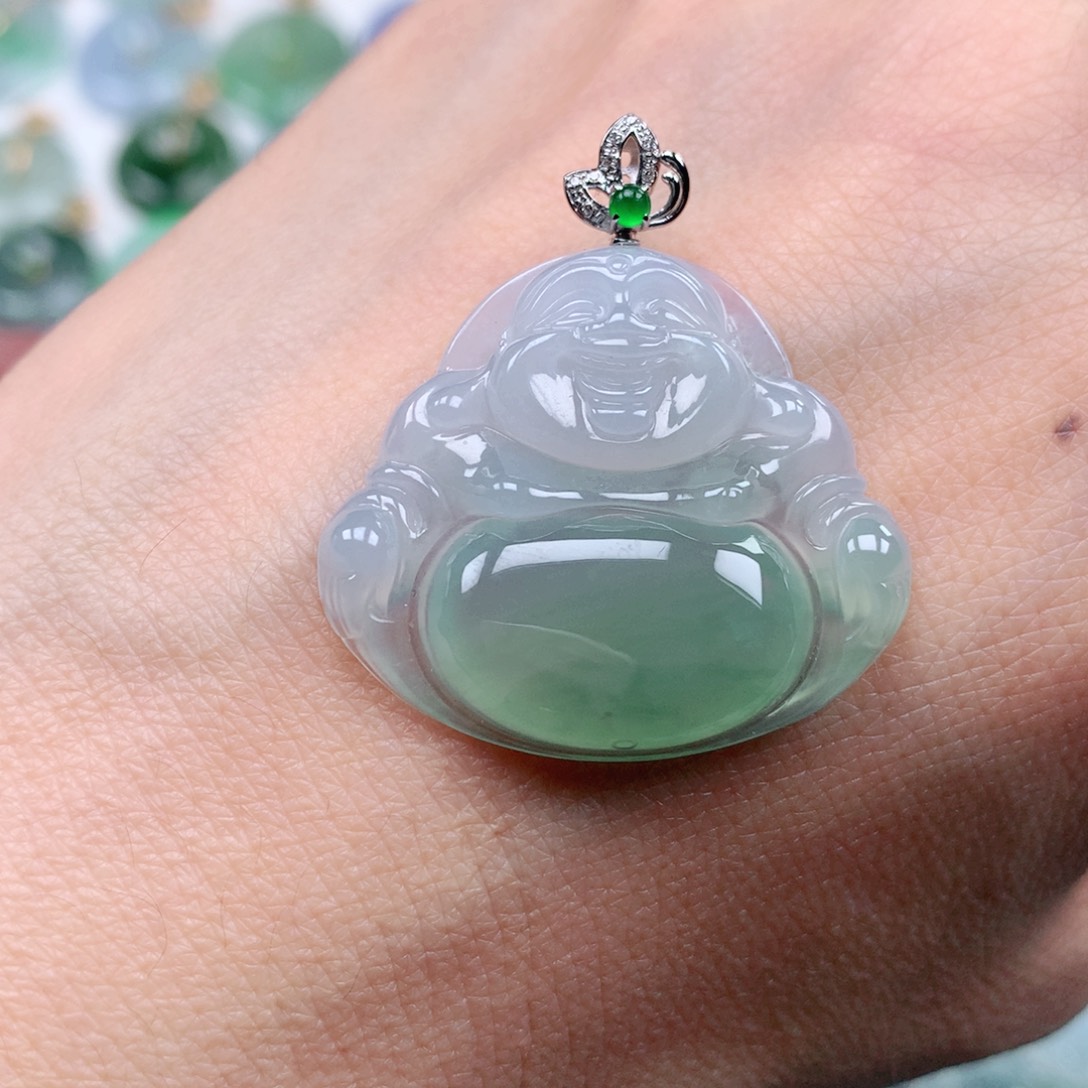 翡翠吊坠(不含链)18K金镶嵌