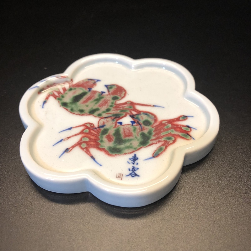 12.11/N500100/00291/东客/青花釉里红螃蟹杯垫/口径10.2/高1.1