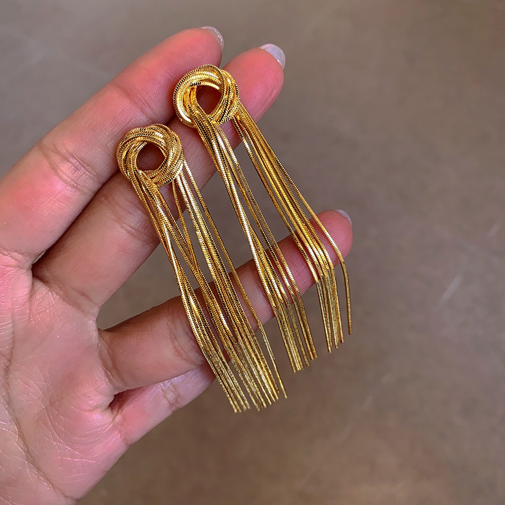 黄铜耳饰 【大理】925银针耳饰镀真金长款流苏简约