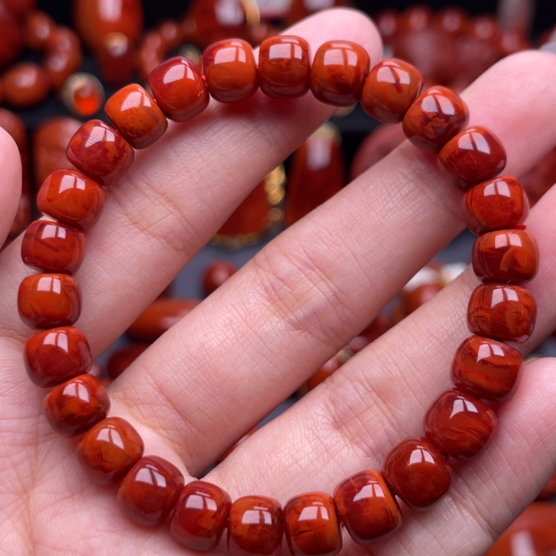 南红玛瑙未镶嵌珠宝奇石单圈8.5mm