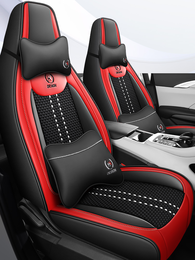 2024年新款腹肌连头座垫卡通四季通用皮革冰丝拼色