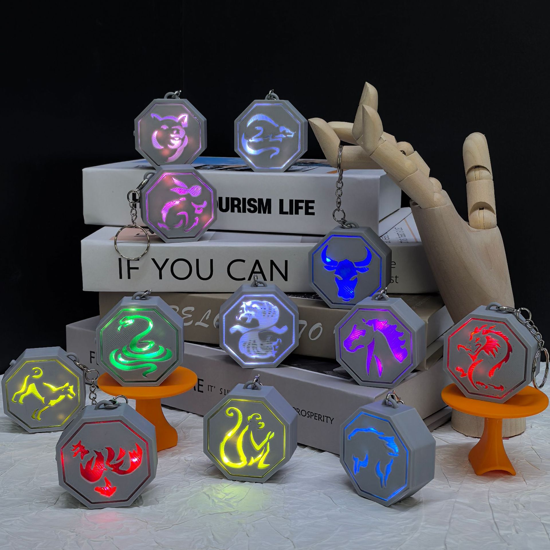 3D打印成龙历险记十二生肖符石摆件创意震动发光虎符符钥匙扣