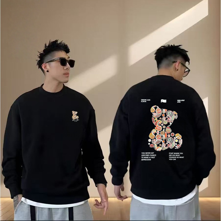 2025新款潮牌高档时尚宽松无帽圆领男女款薄款卫衣（腰果熊）透气