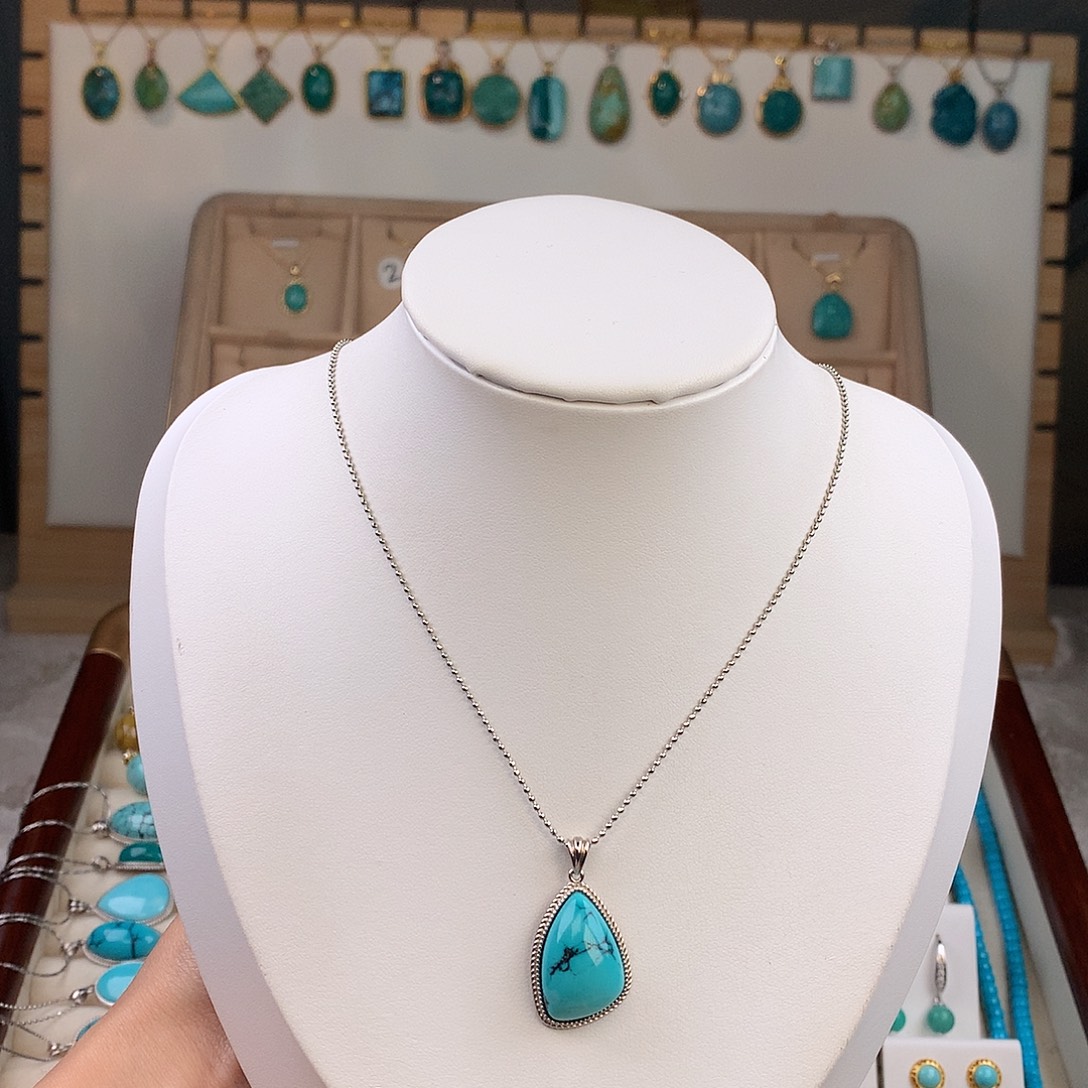 绿松石银S925镶嵌吊坠(不含链)