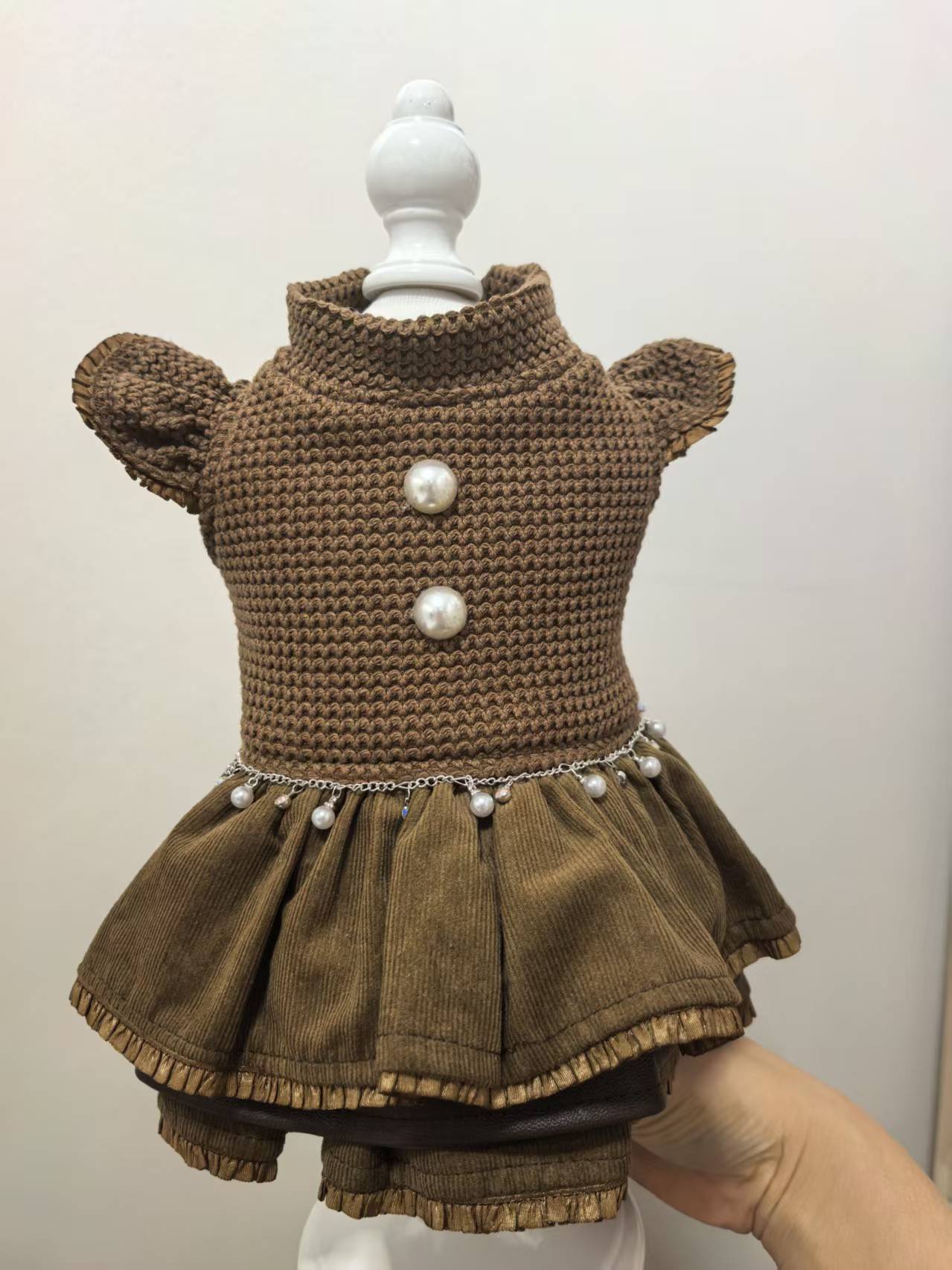 冬新款加绒美拉德色系裙中小型狗狗通用连衣裙