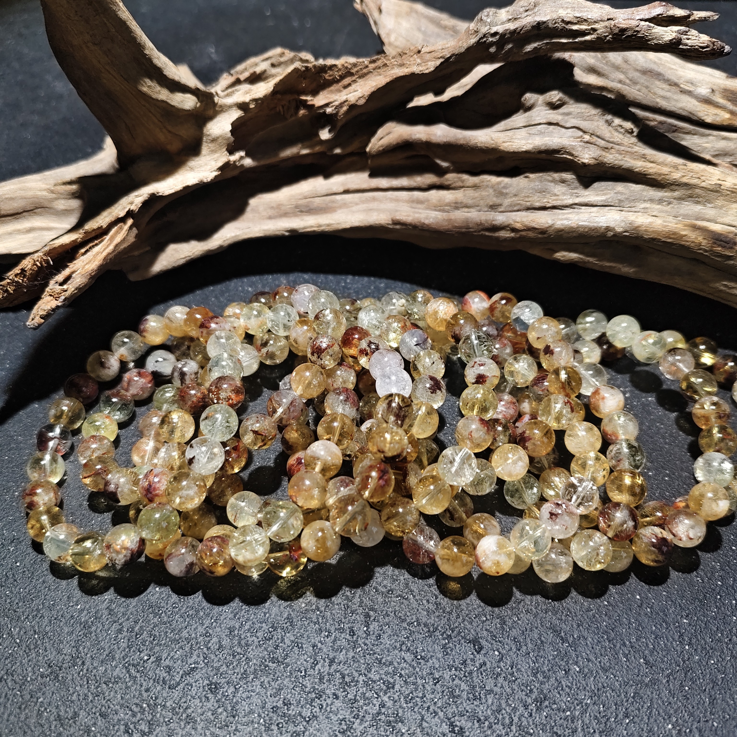 【黑胖珠宝】H0849 天然水晶幽灵手串 多样性发其一