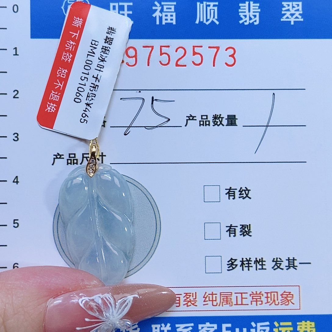 翡翠颈饰银S925镶嵌冰叶子