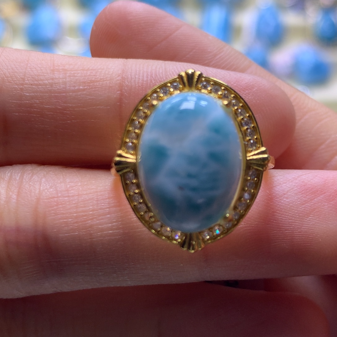 针钠钙石（海纹石）银S925镶嵌戒指蛋面戒指色差略异