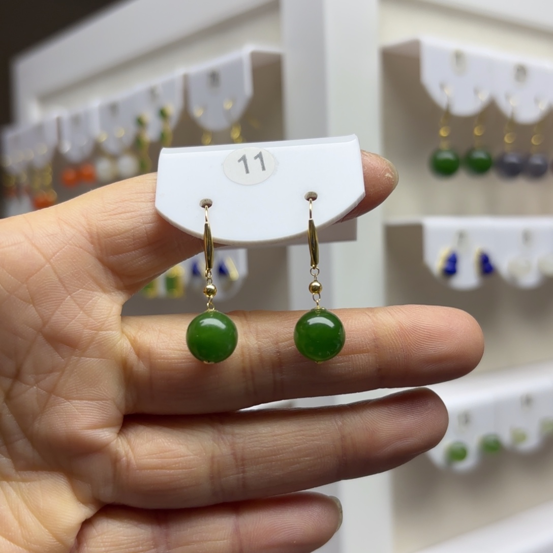 和田玉18K金镶嵌耳饰